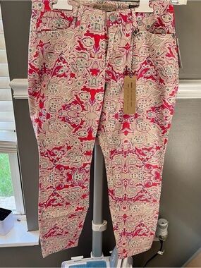 Women's Paisley Print Chinos in Red and Cream